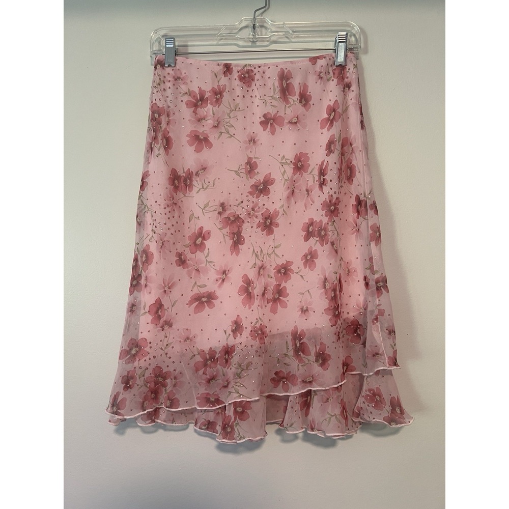 AMY BYER Y2K Floral Chiffon Slip Skirt XL 16 - Pink Fairycore Lizzie McGuire